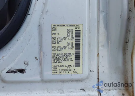 2013 Nissan Nv 2500 z USA, uszkodzony, nr VIN 1N6BF0LX1DN113025